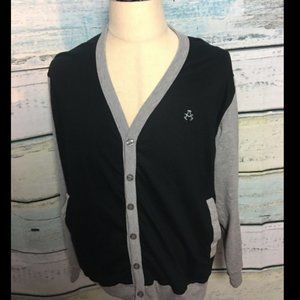 AKADEMIKS Mens Black Gray Button Sweater 2XL